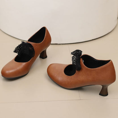 Low Heel Plain Lace Mary Jane Pumps