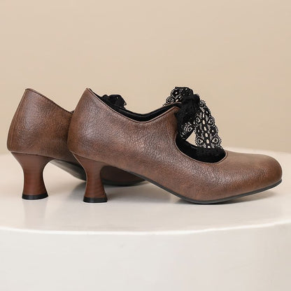 Low Heel Plain Lace Mary Jane Pumps