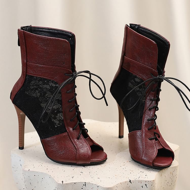 High Heel Peep-Toe Lace Panel Sandals