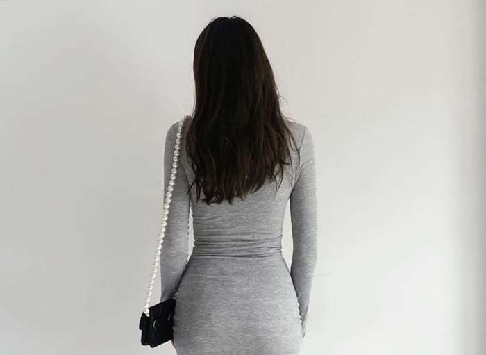 Long Sleeve Scoop Neck Plain Sheath Maxi Dress