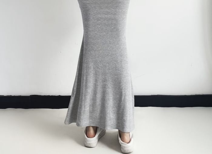 Long Sleeve Scoop Neck Plain Sheath Maxi Dress
