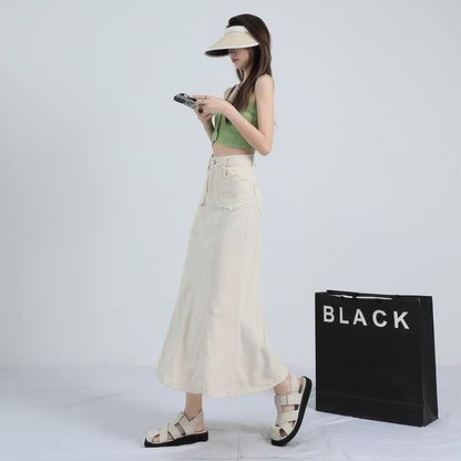Solid High-Waisted Mermaid Midi Skirt