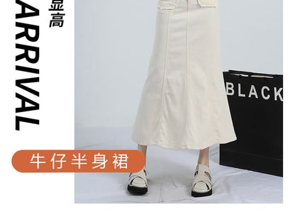 Solid High-Waisted Mermaid Midi Skirt