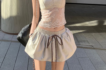 Versatile Lace Trim Cami, Mini Skirt, and Contrast Sweater Trio