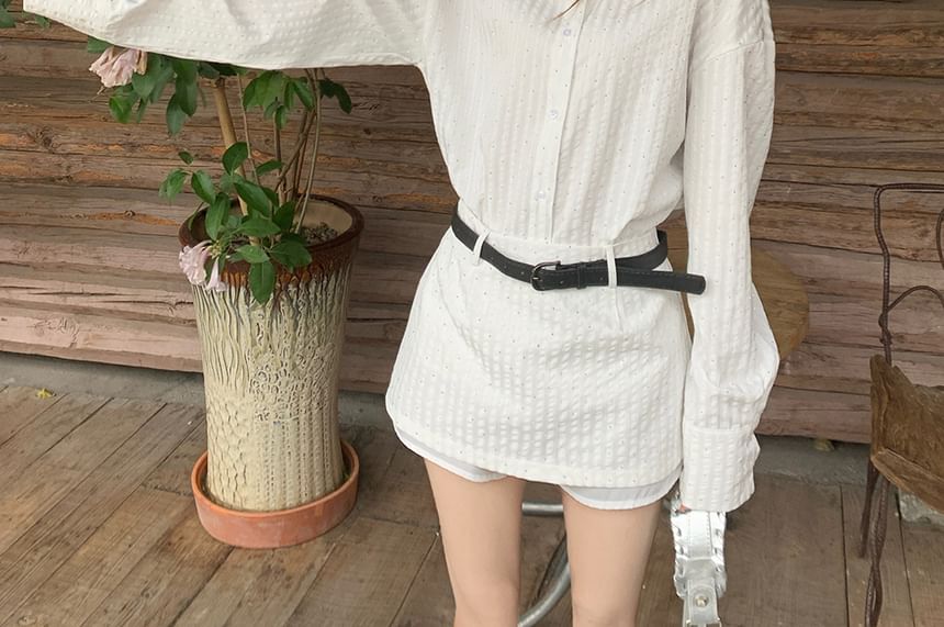 Rhinestone Striped Shirt with High Rise Mini Skirt Combo