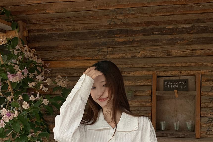Rhinestone Striped Shirt with High Rise Mini Skirt Combo