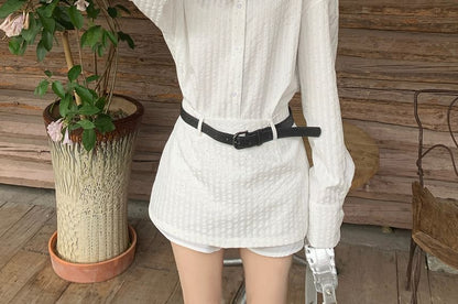 Rhinestone Striped Shirt with High Rise Mini Skirt Combo