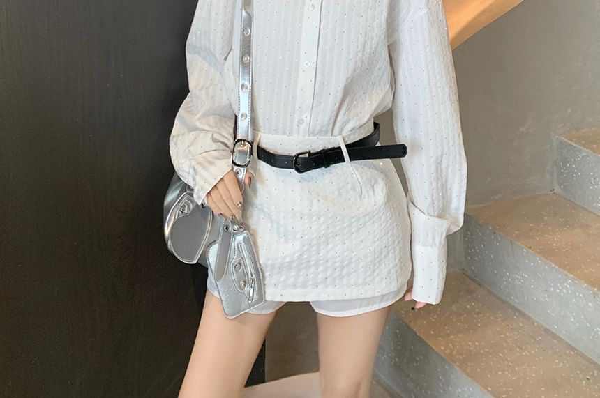 Rhinestone Striped Shirt with High Rise Mini Skirt Combo