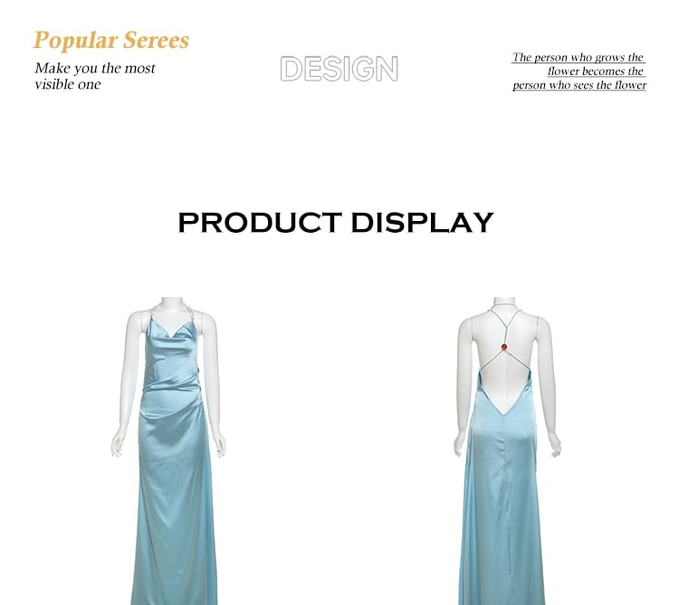 Spaghetti Strap Cowl Neck Plain Backless Satin A-Line Evening Gown