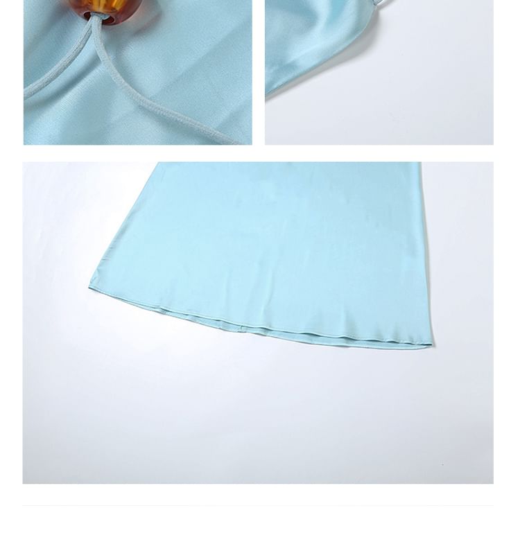 Spaghetti Strap Cowl Neck Plain Backless Satin A-Line Evening Gown