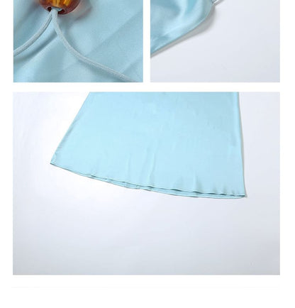 Spaghetti Strap Cowl Neck Plain Backless Satin A-Line Evening Gown