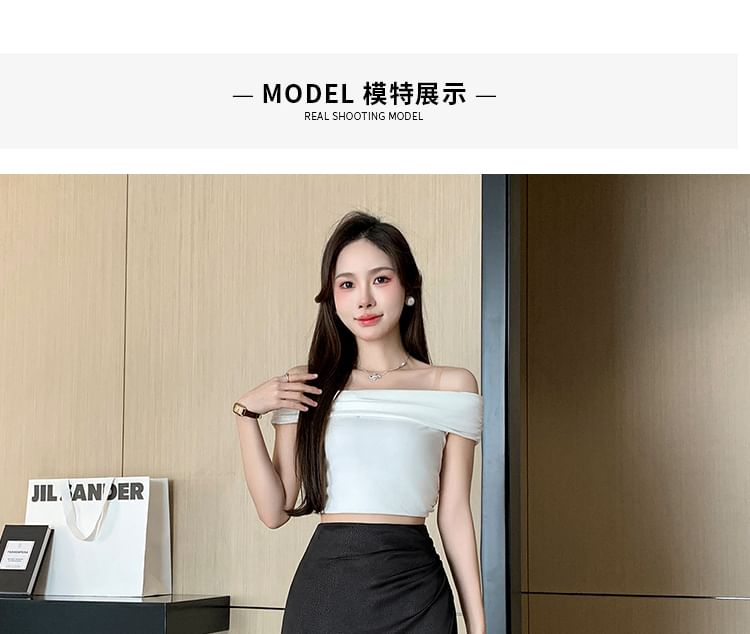 Ruched Slit Satin High-Rise Fishtail Midi Skirt