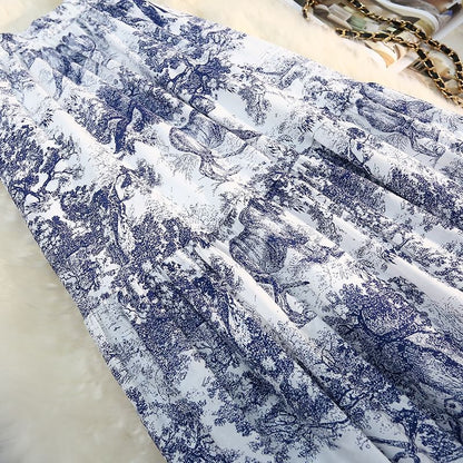 Printed High-Waisted Midi Flared Skirt