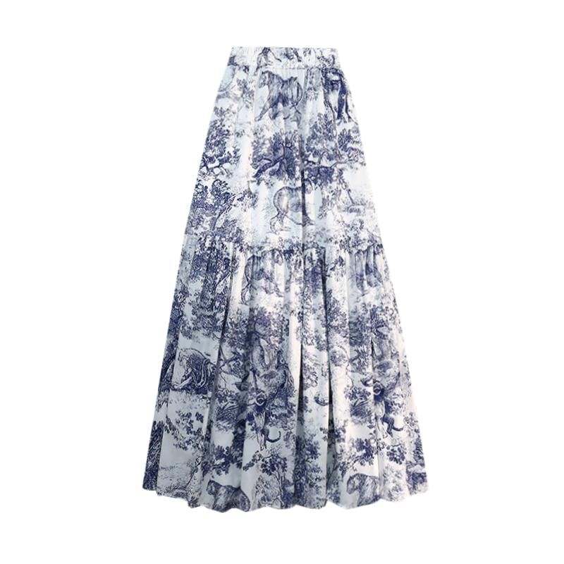 Printed High-Waisted Midi Flared Skirt