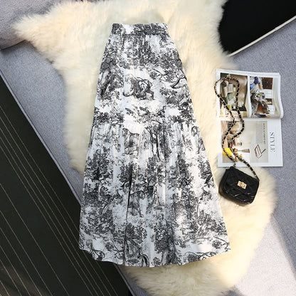 Printed High-Waisted Midi Flared Skirt