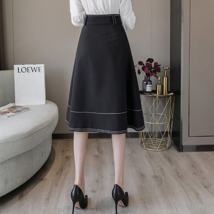 Contrast Stitched High-Waisted A-Line Skirt