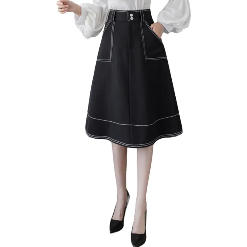 Contrast Stitched High-Waisted A-Line Skirt