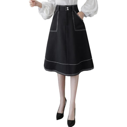 Contrast Stitched High-Waisted A-Line Skirt