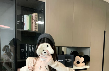 Set: Studded Ribbed Knit Crop Camisole Top + Cardigan + High Waist Shorts