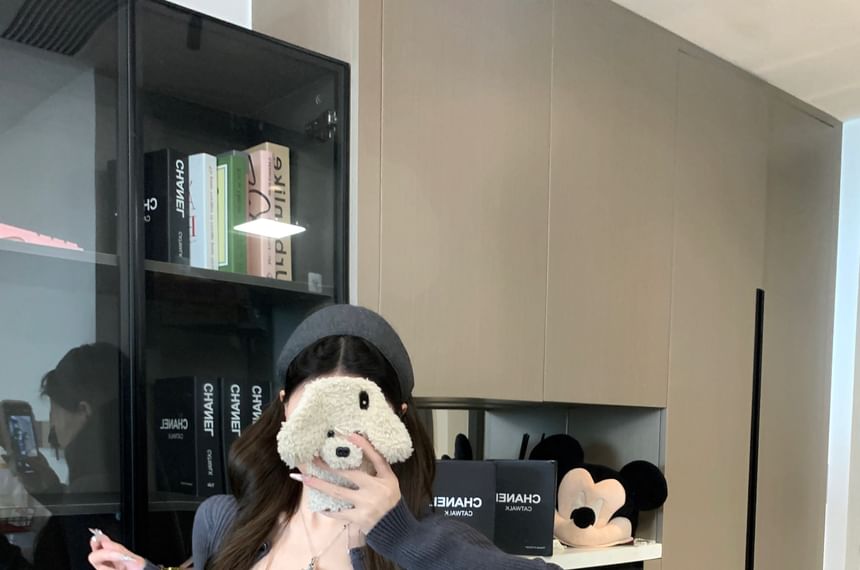 Set: Studded Ribbed Knit Crop Camisole Top + Cardigan + High Waist Shorts