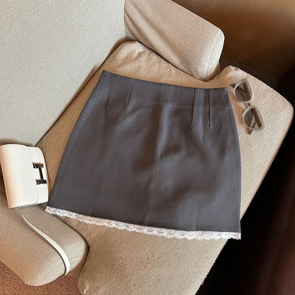 Lace-Trimmed High-Rise Mini Flared Skirt