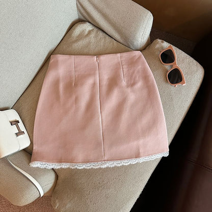Lace-Trimmed High-Rise Mini Flared Skirt
