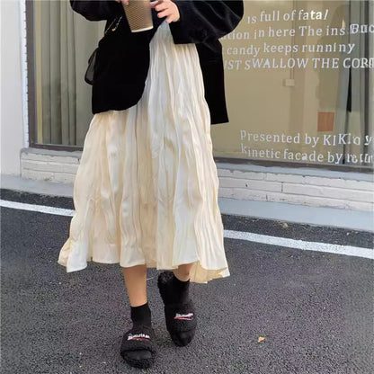 Shirred A-Line Skirt with High Rise and Solid Design