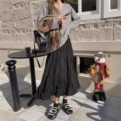 Shirred A-Line Skirt with High Rise and Solid Design