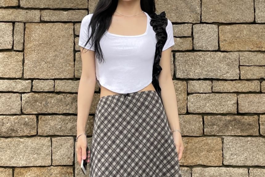 Vintage Plaid Midi A-Line Skirt with Low Rise Fit