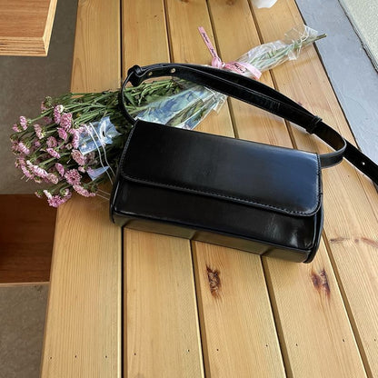 Faux Leather Plain Flap Crossbody Bag