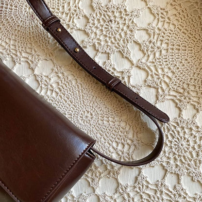 Faux Leather Plain Flap Crossbody Bag