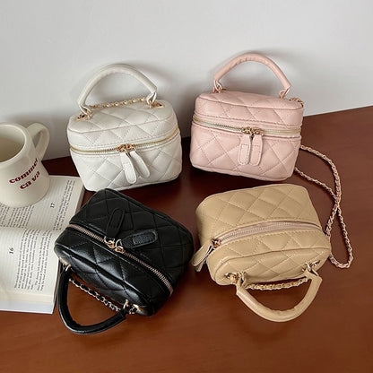 Faux Leather Plain Quilted Zip Crossbody Bag