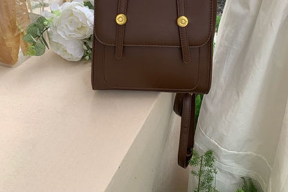 Faux Leather Plain Flap Backpack