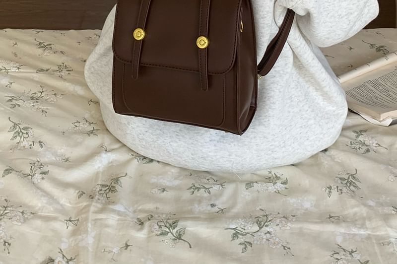 Faux Leather Plain Flap Backpack