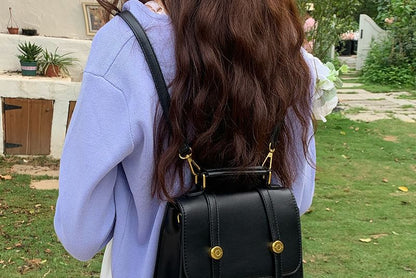 Faux Leather Plain Flap Backpack