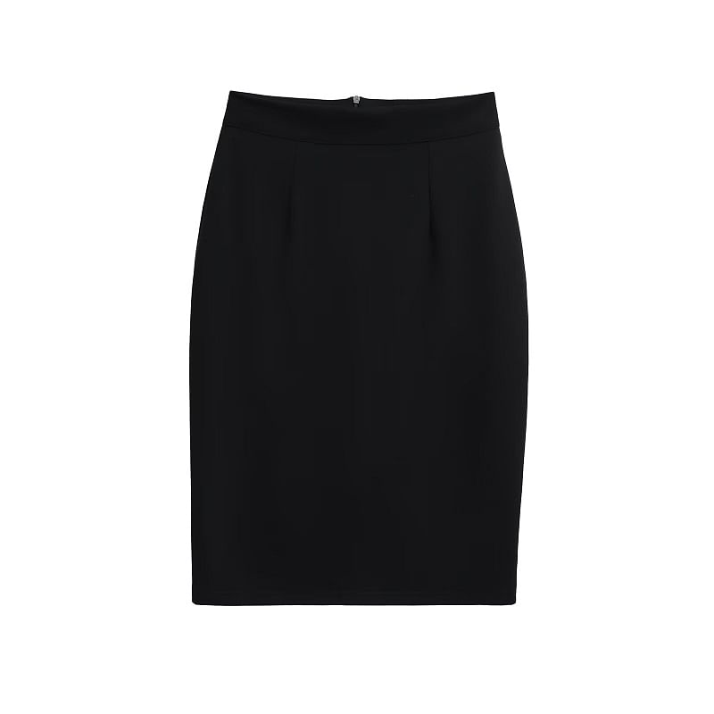 Essential Solid Pencil Skirt with High Rise Silhouette