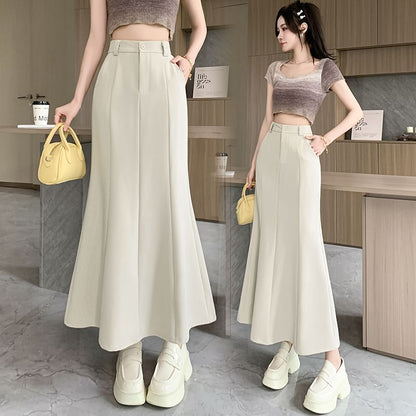 Flowing Mermaid Skirt with High Waist and Solid Panels