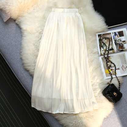Classic Solid Midi A-Line Skirt with High Rise Cut