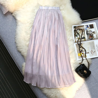 Classic Solid Midi A-Line Skirt with High Rise Cut