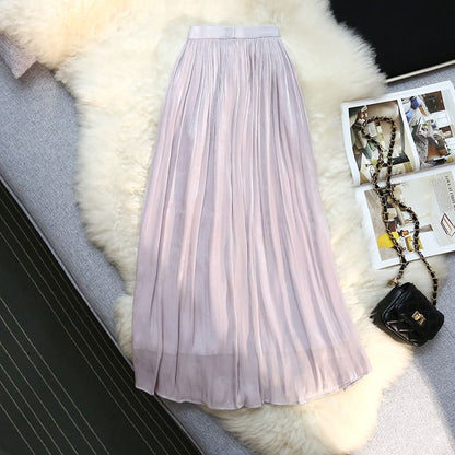Classic Solid Midi A-Line Skirt with High Rise Cut