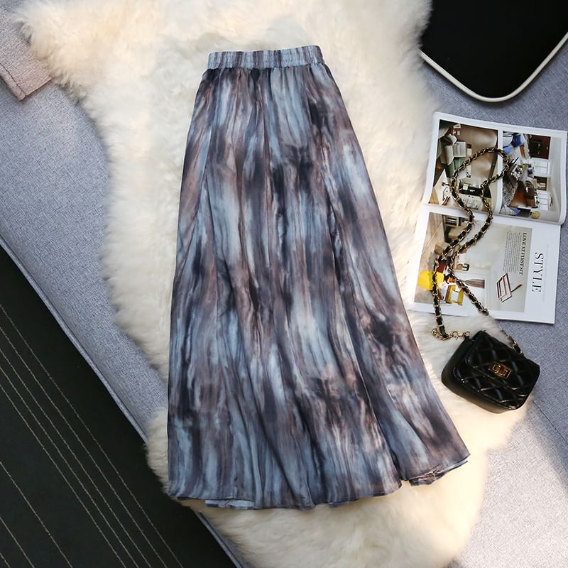 Colorful Tie Dye A-Line Skirt with High Waist Midi Length