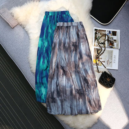 Colorful Tie Dye A-Line Skirt with High Waist Midi Length