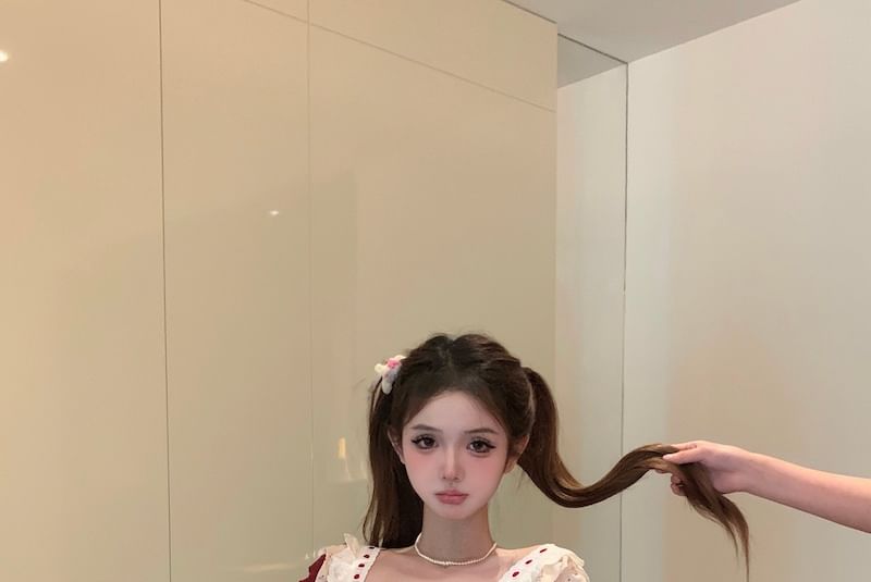 Sleeveless Floral Print Bow Ruffle Panel Top / High Waist Plaid Mini A-Line Skirt / Striped Cardigan