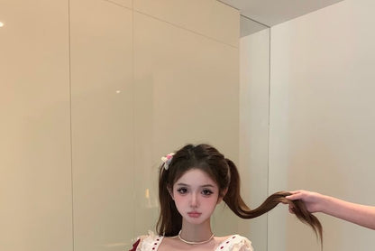 Sleeveless Floral Print Bow Ruffle Panel Top / High Waist Plaid Mini A-Line Skirt / Striped Cardigan