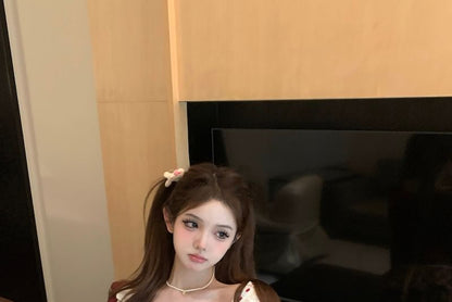 Sleeveless Floral Print Bow Ruffle Panel Top / High Waist Plaid Mini A-Line Skirt / Striped Cardigan