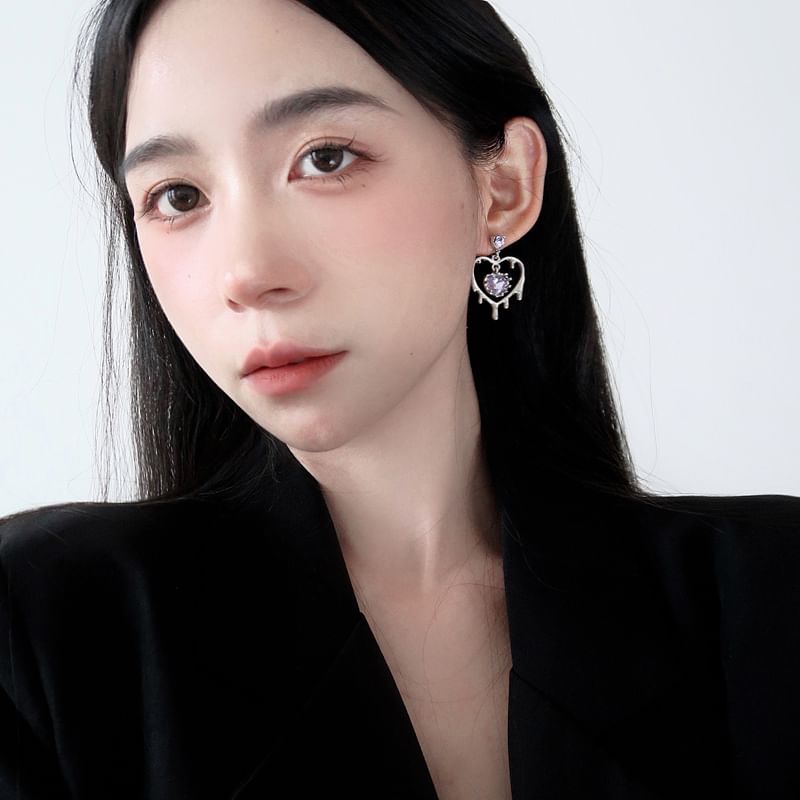 925 Sterling Silver Heart Drop Earring