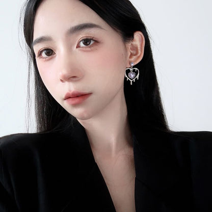 925 Sterling Silver Heart Drop Earring