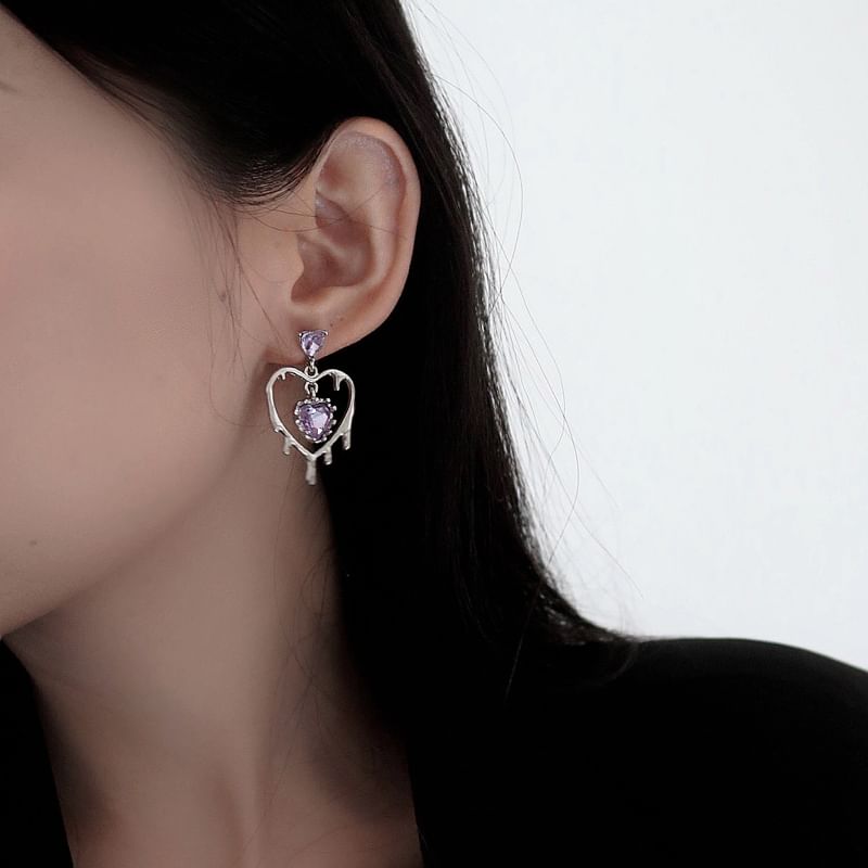 925 Sterling Silver Heart Drop Earring