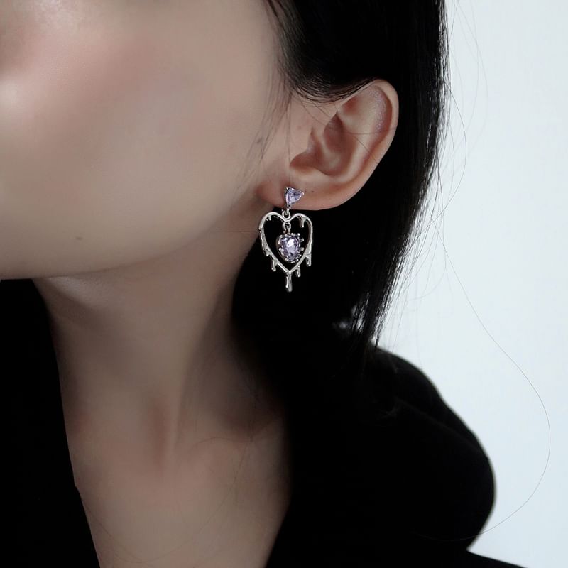 925 Sterling Silver Heart Drop Earring