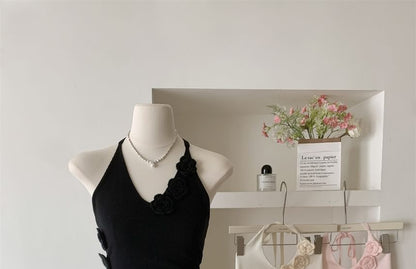 Halter Plain Crochet Floral Top